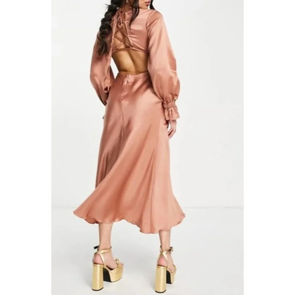 ASOS Cream Pink Backless Gown with Bishop Sleeves - Picture 2 of 10